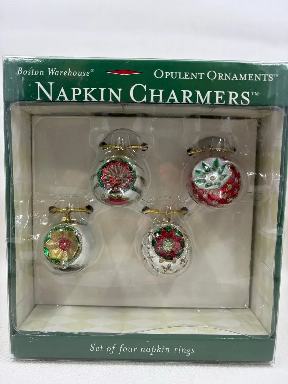 Boston Warehouse Ornament Napkin Rings- Set of Four